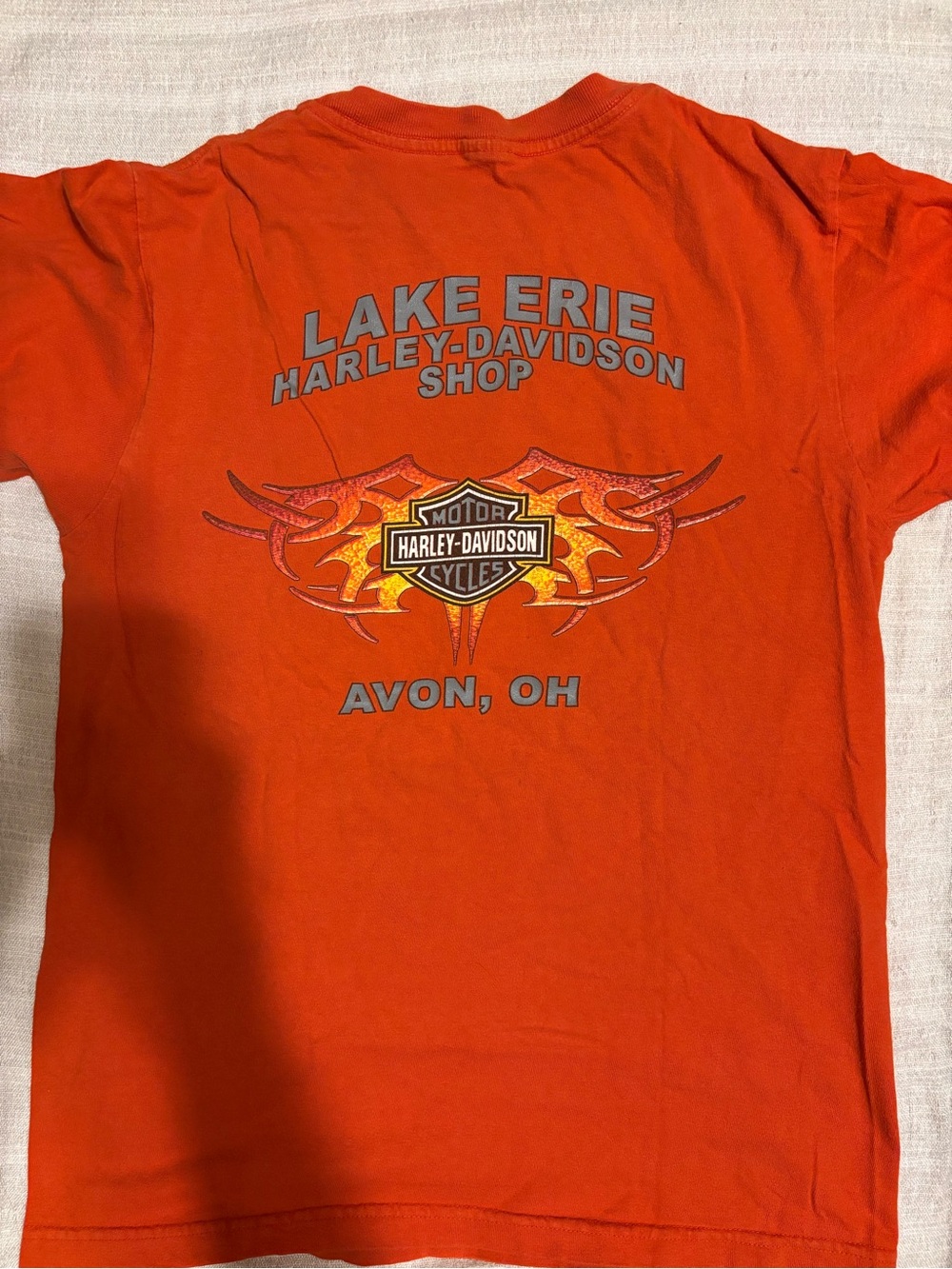 Vintage Harley-Davidson Lake Erie Avon OH Orange Graphic Tee